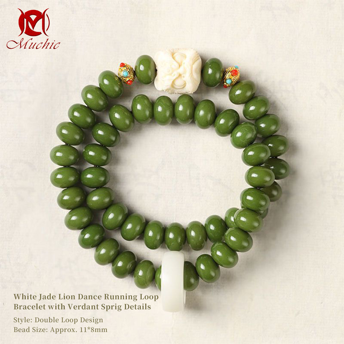 Natural Raw Bodhi Root Auspicious Lion-Head Bead Ring-Shaped Hand-Held Bracelet