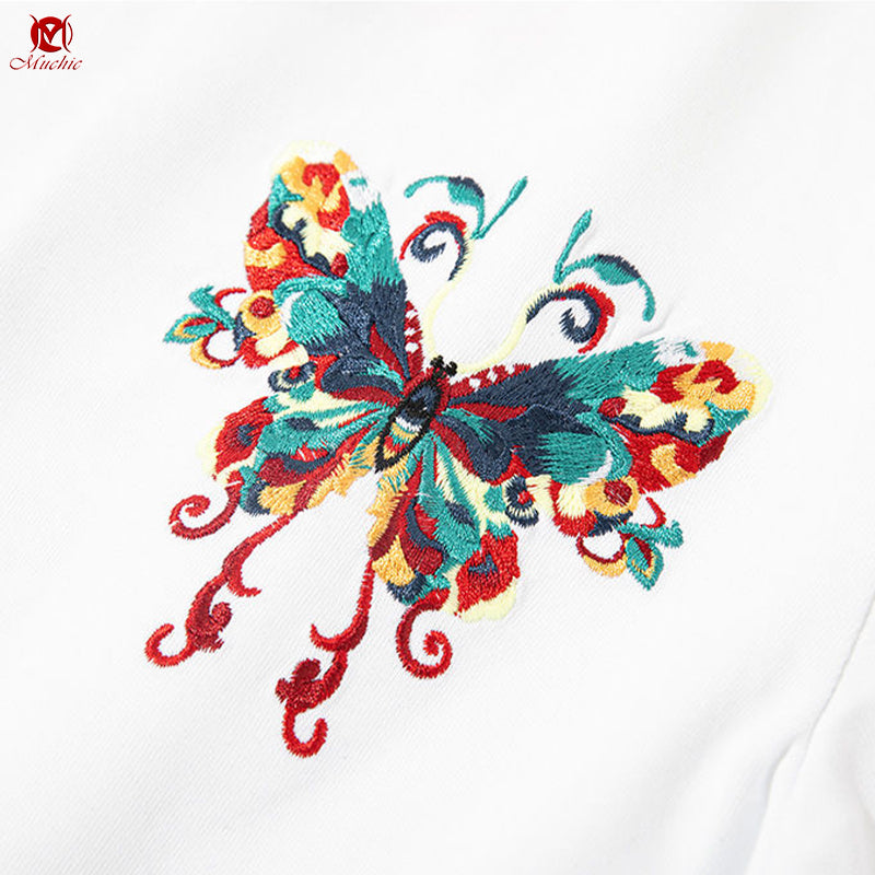 Unisex Intangible Cultural Heritage Butterflies Embroidery T-shirt(Hand Embroidered) (Duty Free)