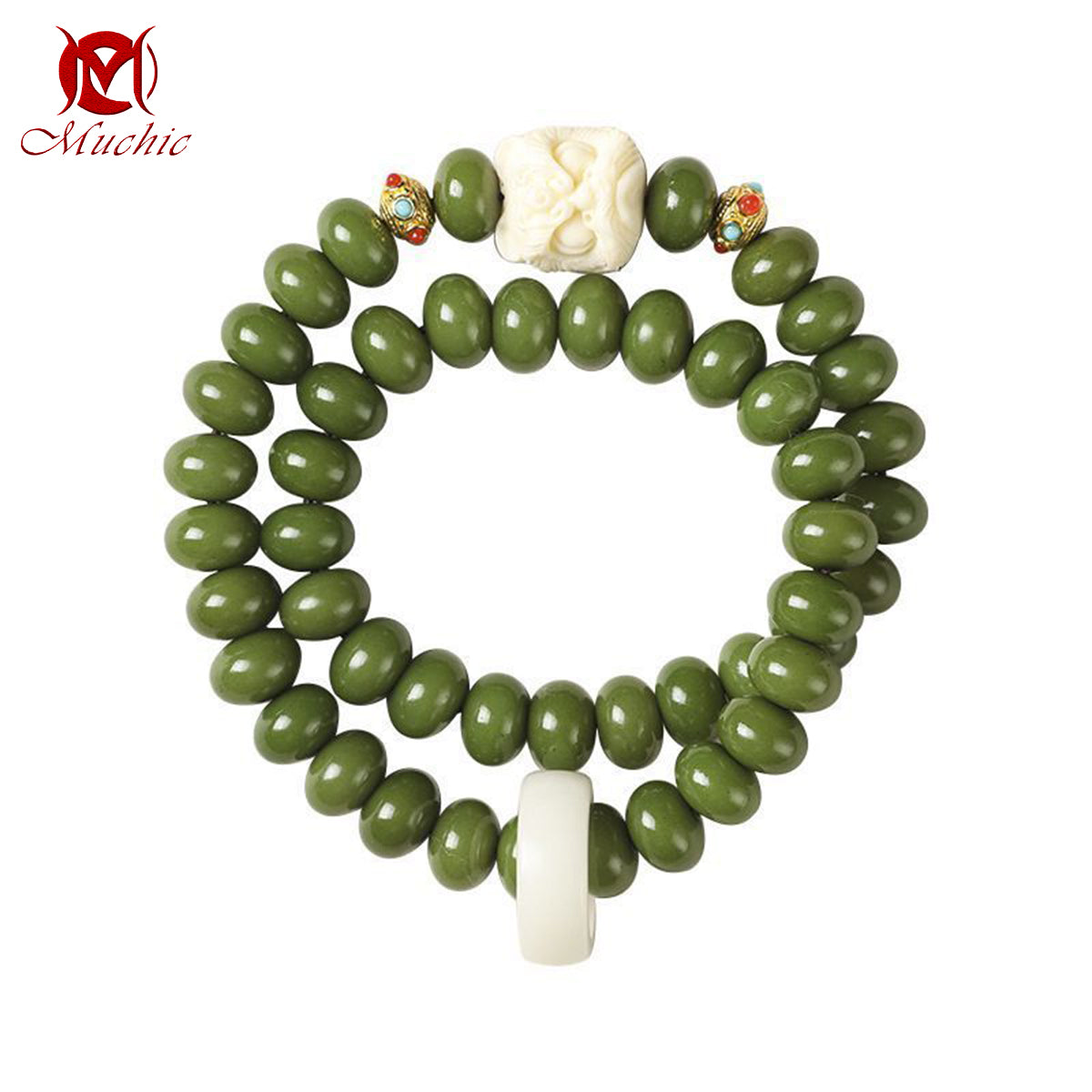 Natural Raw Bodhi Root Auspicious Lion-Head Bead Ring-Shaped Hand-Held Bracelet