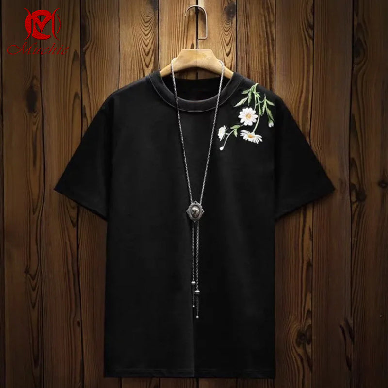 Unisex Intangible Cultural Heritage Butterflies and Flowers Embroidery T-shirt(Hand Embroidered) (Duty Free)