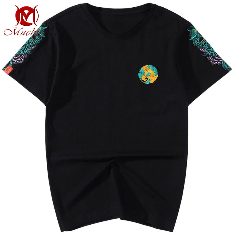 Unisex Intangible Cultural Heritag Dragon Embroidery T-shirt(Hand Embroidered) (Duty Free)