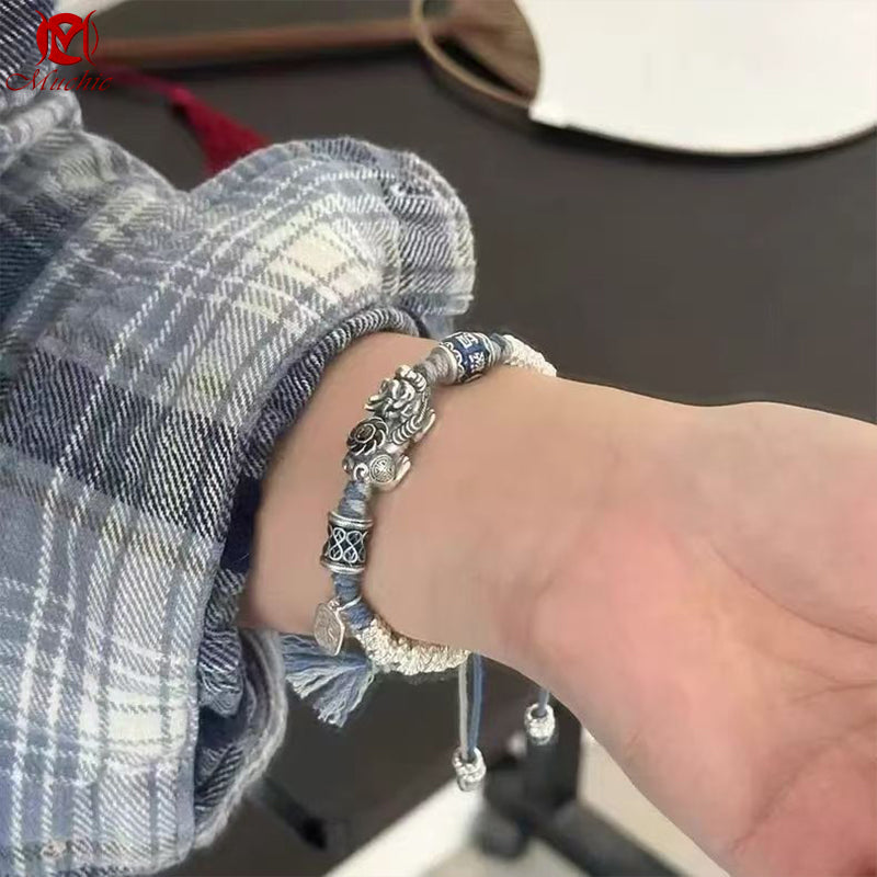 Five Emperors Ancient Method Coiled Pi Xiu Handwoven Cord Bracelet