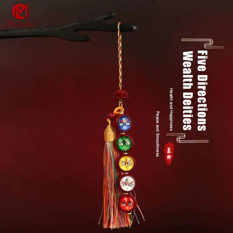 Pure Natural Cinnabar Five-Way God Of Wealth Tibetan-Style Handmade Braided Rope Pendant