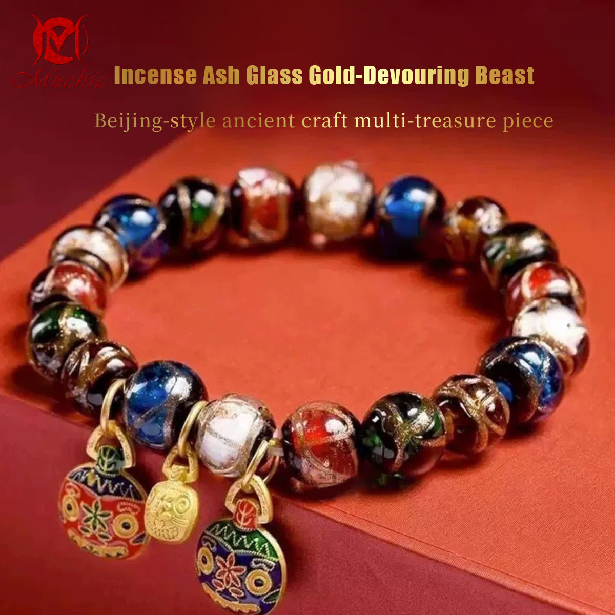 Incense Ash Glazed Five-Colored Gold-Devouring Beast Bracelet