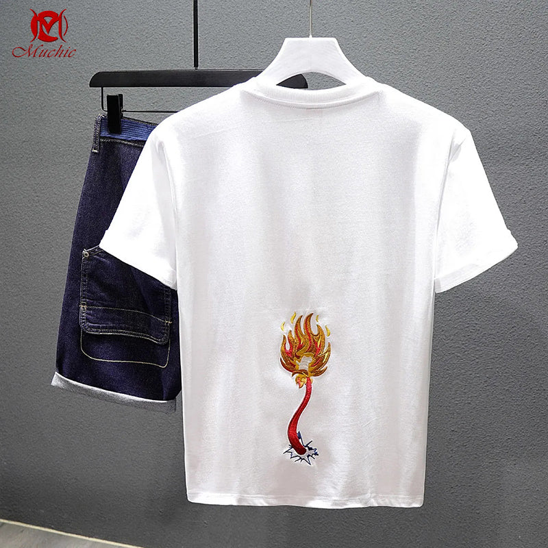 Unisex Intangible Cultural Heritag Lion Dance Embroidery T-shirt(Hand Embroidered) (Duty Free)