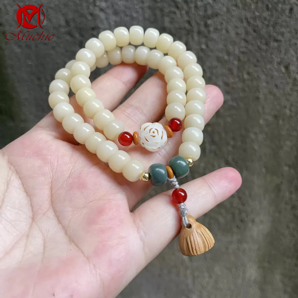 Natural White Jade Bodhi Double-Circle Bodhi Seed Bracelet