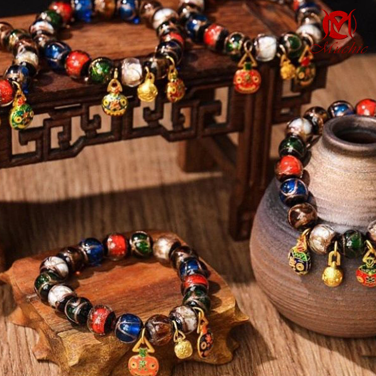 Incense Ash Glazed Five-Colored Gold-Devouring Beast Bracelet