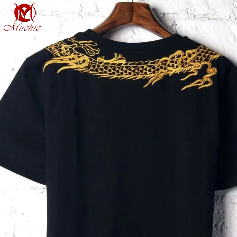 Unisex Intangible Cultural Heritag Dragon Embroidery T-shirt(Hand Embroidered) (Duty Free)