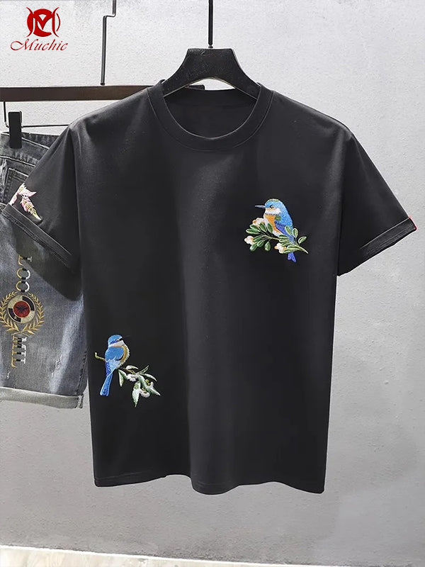 Unisex Intangible Cultural Heritage Kingfisher Embroidery T-shirt(Hand Embroidered) (Duty Free)