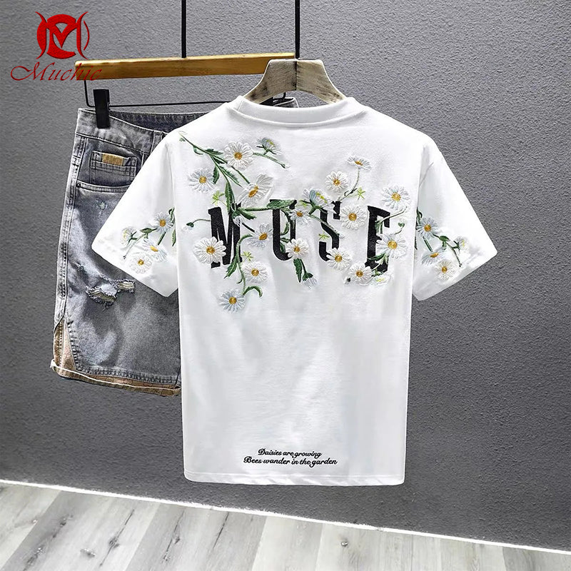 Unisex Intangible Cultural Heritage Butterflies and Flowers Embroidery T-shirt(Hand Embroidered) (Duty Free)