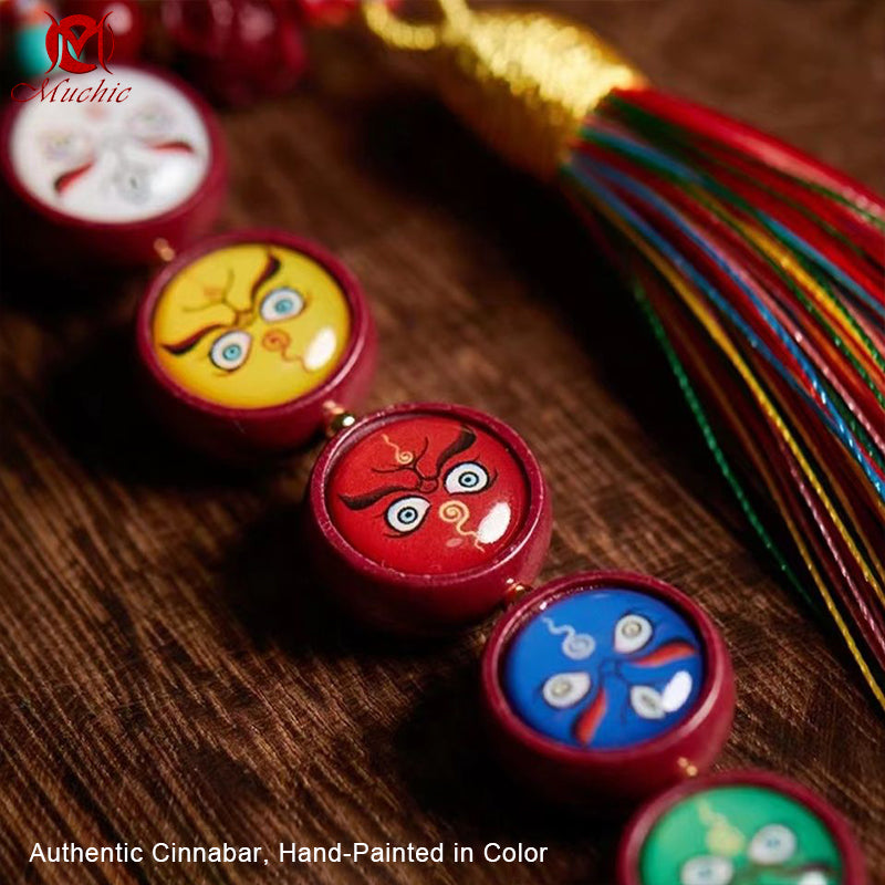 Pure Natural Cinnabar Five-Way God Of Wealth Tibetan-Style Handmade Braided Rope Pendant