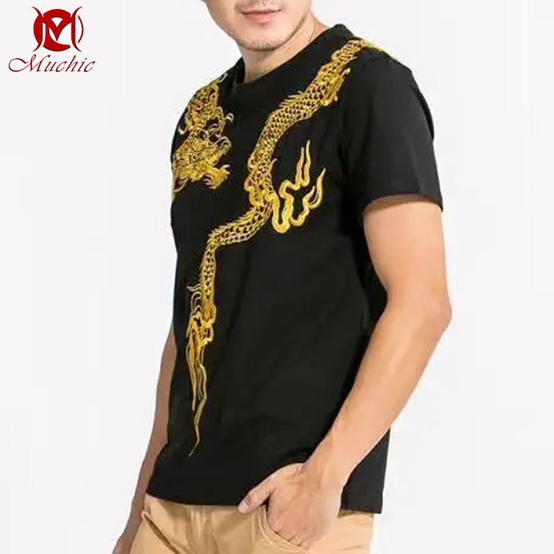 Unisex Intangible Cultural Heritag Dragon Embroidery T-shirt(Hand Embroidered) (Duty Free)