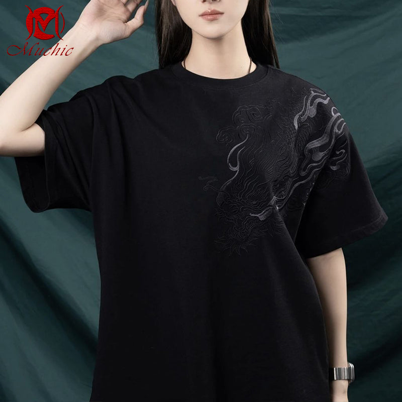 Unisex Intangible Cultural Heritage Dragon Embroidery T-shirt(Hand Embroidered) (Duty Free)