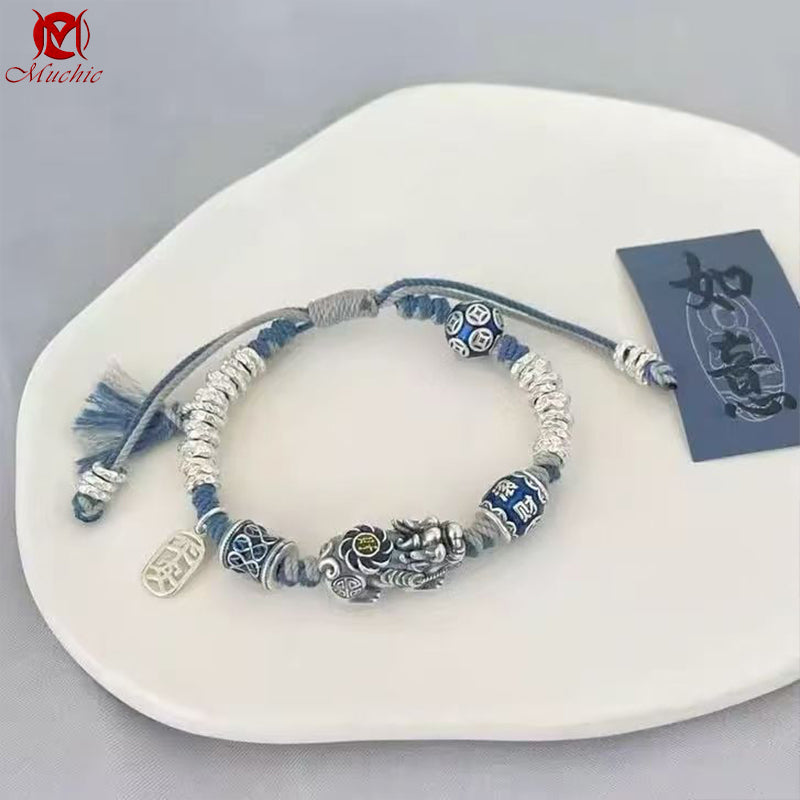 Five Emperors Ancient Method Coiled Pi Xiu Handwoven Cord Bracelet