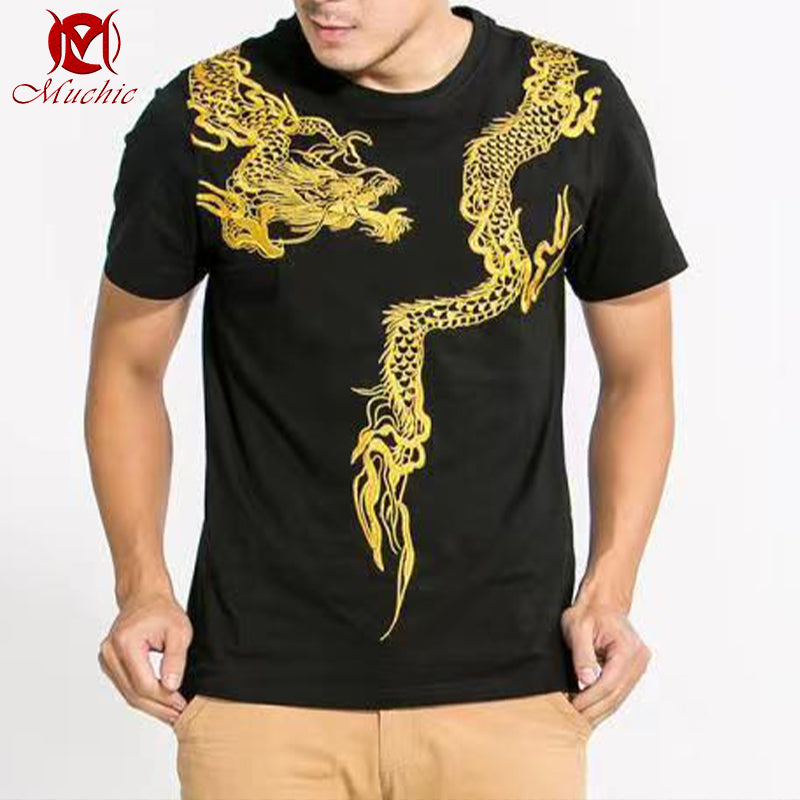 Unisex Intangible Cultural Heritag Dragon Embroidery T-shirt(Hand Embroidered) (Duty Free)