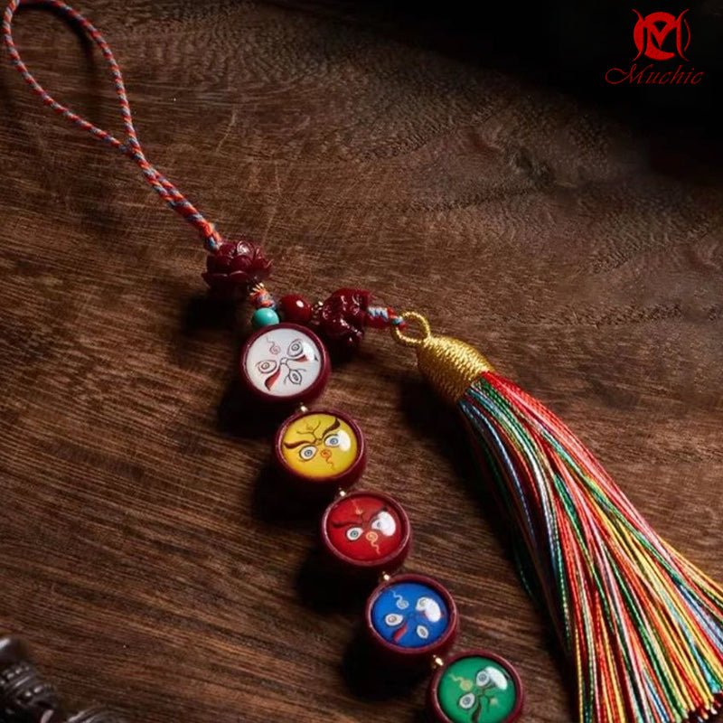 Pure Natural Cinnabar Five-Way God Of Wealth Tibetan-Style Handmade Braided Rope Pendant