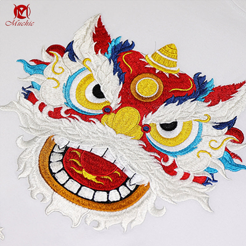 Unisex Intangible Cultural Heritag Lion Dance Embroidery T-shirt(Hand Embroidered) (Duty Free)