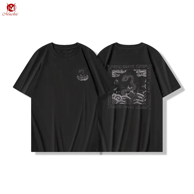 Unisex Intangible Cultural Heritage Snake Embroidery T-shirt(Hand Embroidered) (Duty Free)