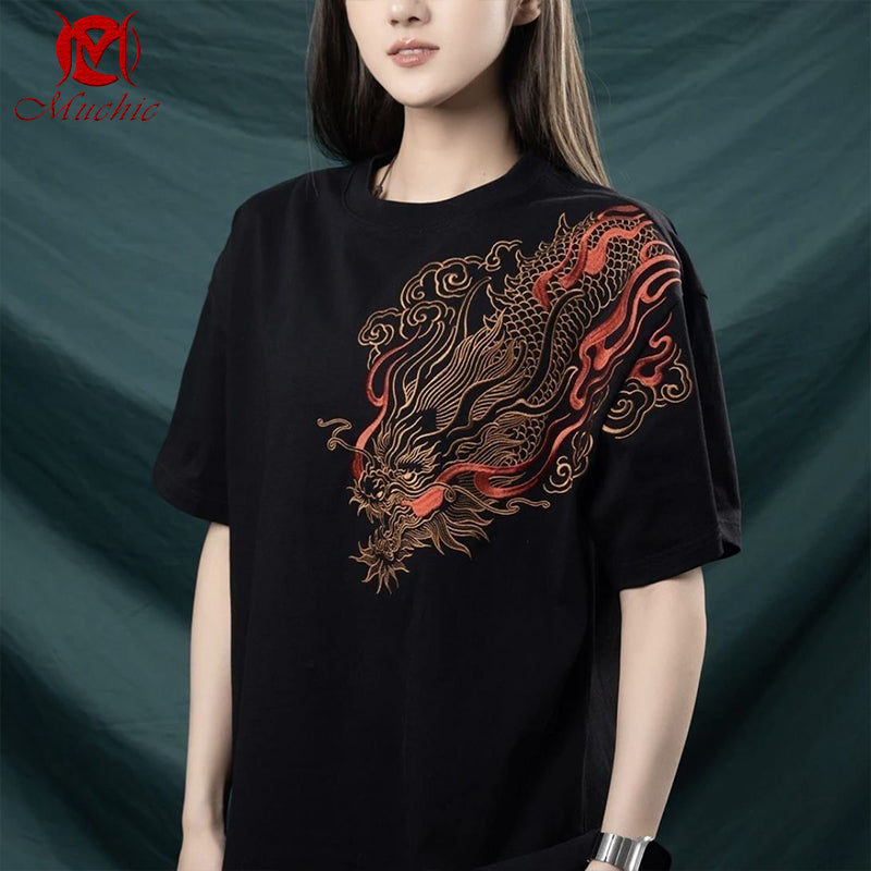 Unisex Intangible Cultural Heritage Dragon Embroidery T-shirt(Hand Embroidered) (Duty Free)
