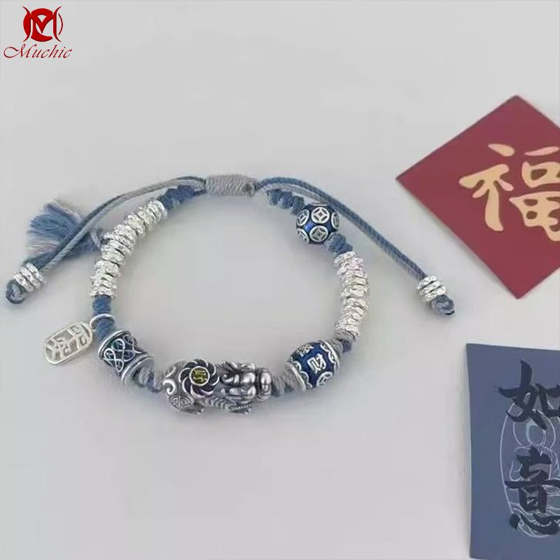 Five Emperors Ancient Method Coiled Pi Xiu Handwoven Cord Bracelet