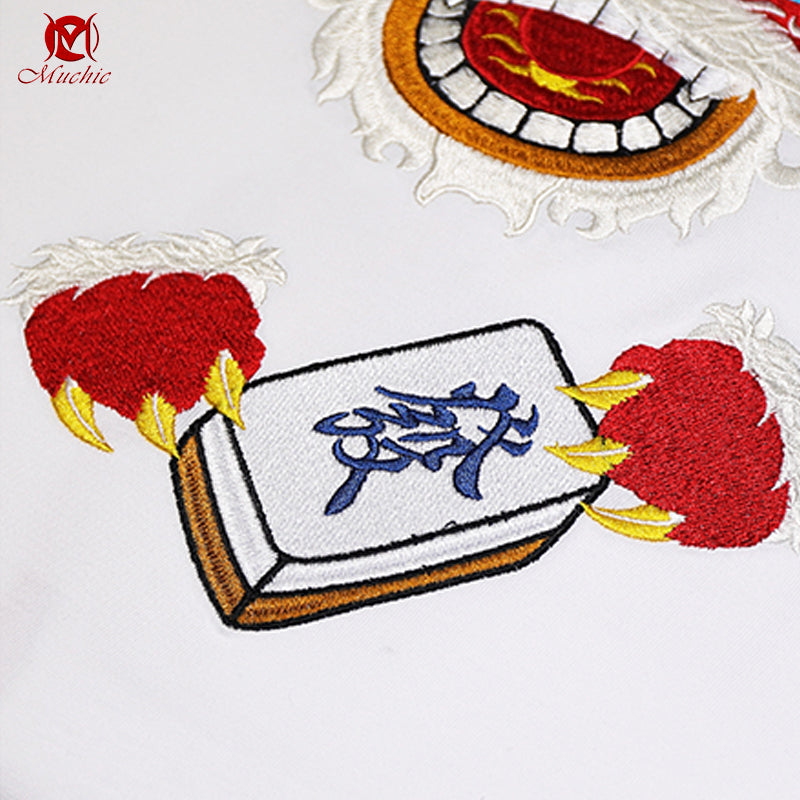 Unisex Intangible Cultural Heritag Lion Dance Embroidery T-shirt(Hand Embroidered) (Duty Free)