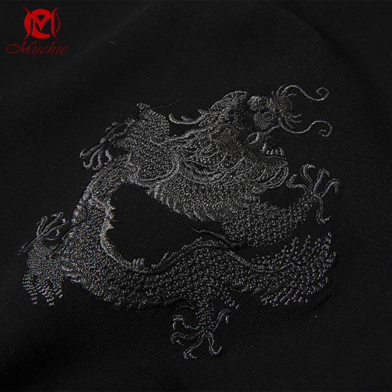 Unisex Intangible Cultural Heritage Chinese Dragon Embroidery T-shirt(Hand Embroidered) (Duty Free)