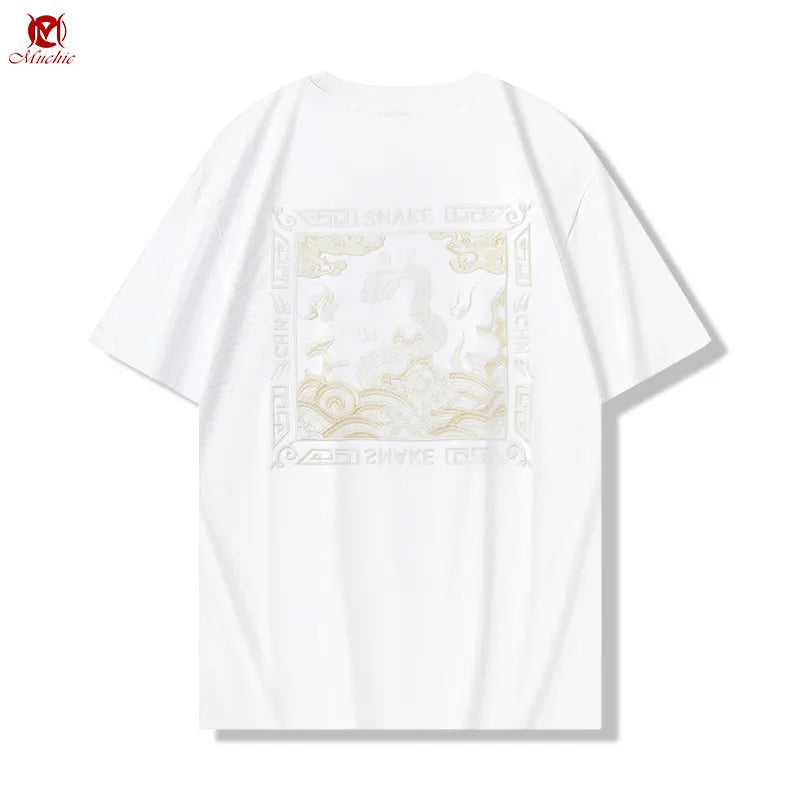 Unisex Intangible Cultural Heritage Snake Embroidery T-shirt(Hand Embroidered) (Duty Free)