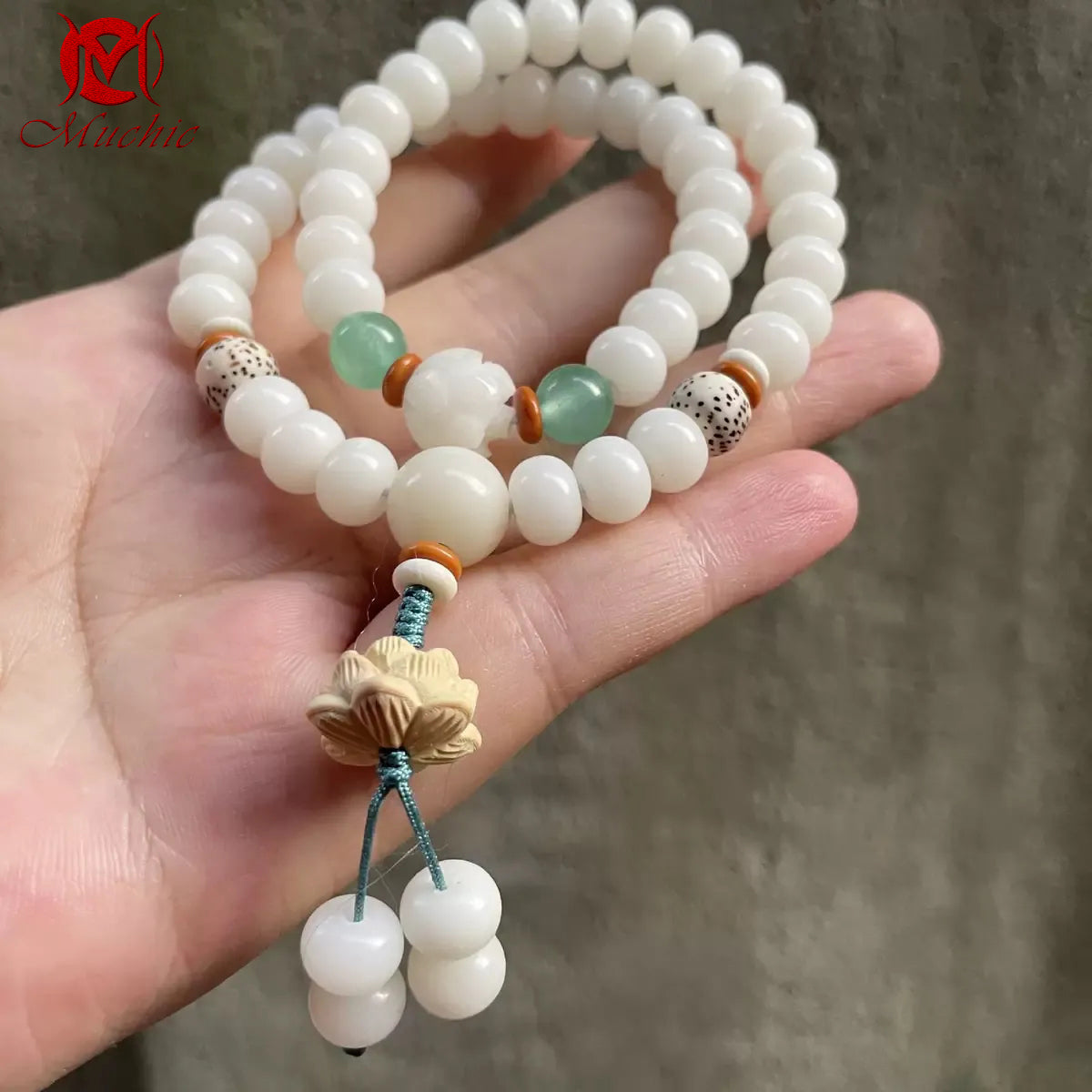 Natural White Jade Bodhi Double-Circle Bodhi Seed Bracelet