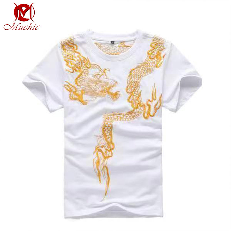 Unisex Intangible Cultural Heritag Dragon Embroidery T-shirt(Hand Embroidered) (Duty Free)