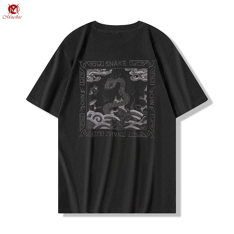 Unisex Intangible Cultural Heritage Snake Embroidery T-shirt(Hand Embroidered) (Duty Free)