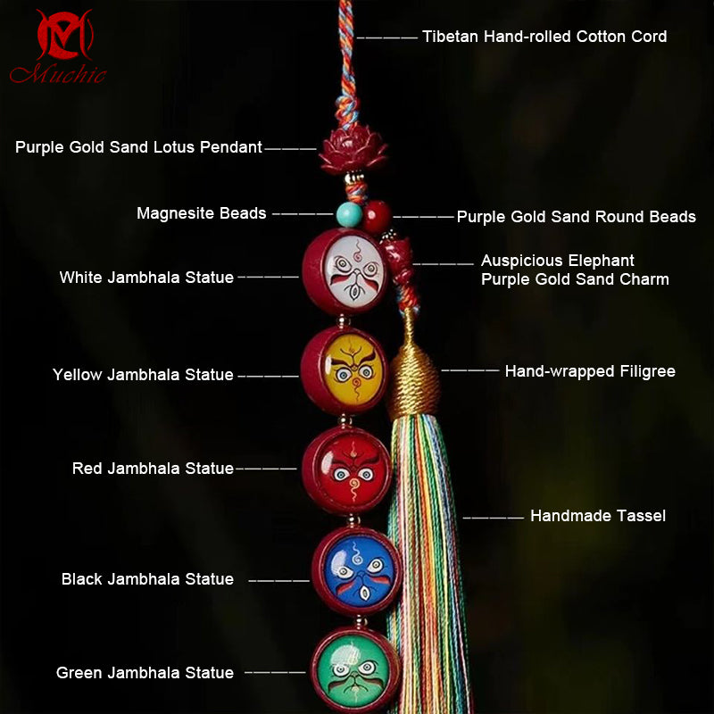 Pure Natural Cinnabar Five-Way God Of Wealth Tibetan-Style Handmade Braided Rope Pendant