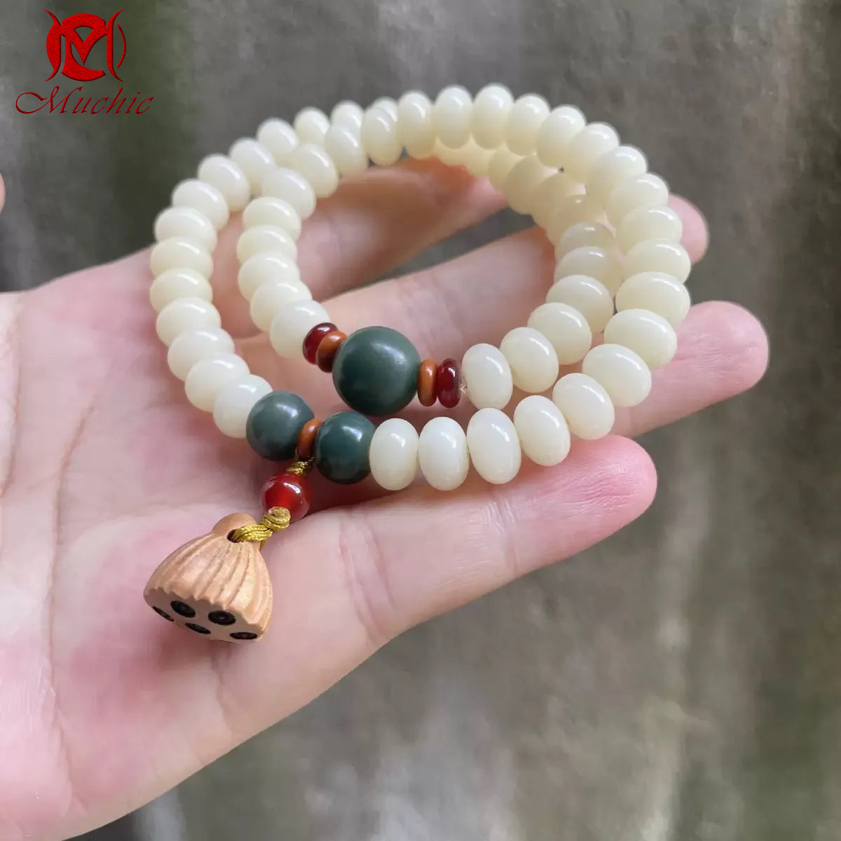 Natural White Jade Bodhi Double-Circle Bodhi Seed Bracelet