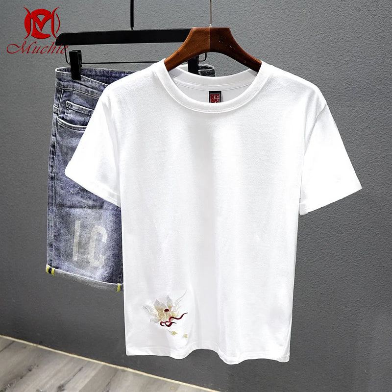 Unisex Intangible Cultural Heritage Deer Embroidery T-shirt(Hand Embroidered) (Duty Free)