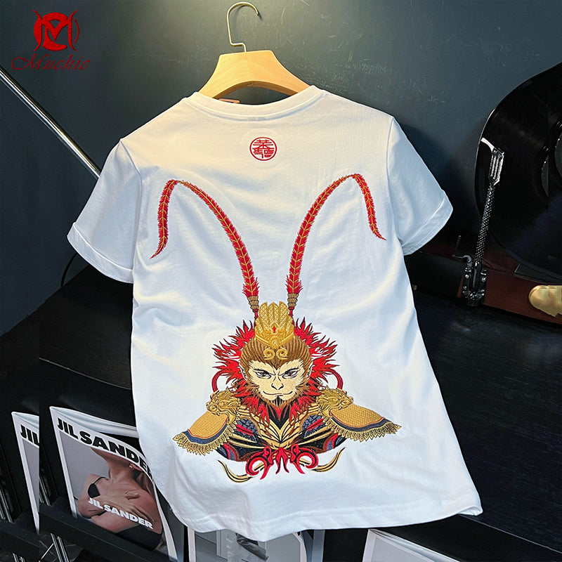 Unisex Intangible Cultural Heritage Great Sage of Qi Tian Embroidery T-shirt(Hand Embroidered) (Duty Free)