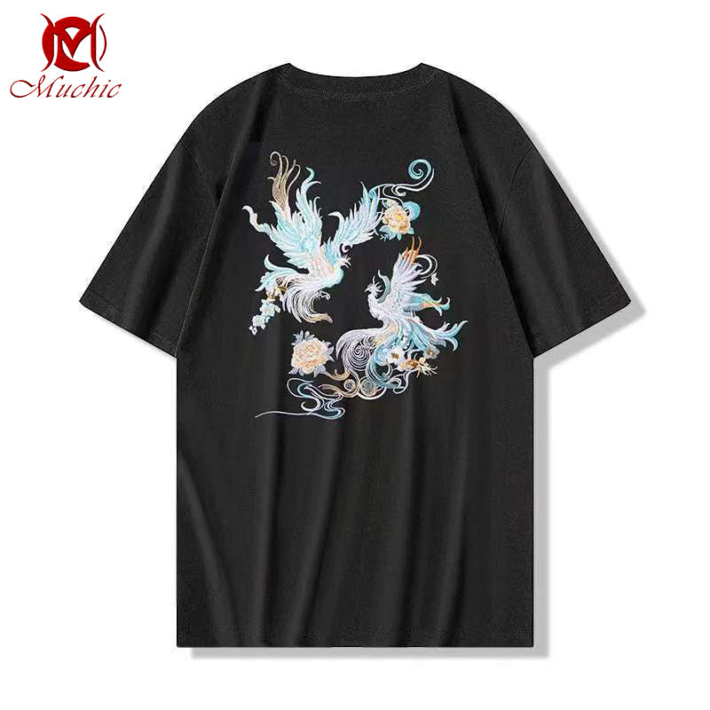 Unisex Intangible Cultural Heritag Phoenix Embroidery T-shirt(Hand Embroidered) (Duty Free)