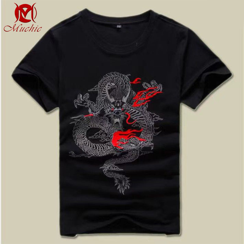 Unisex Intangible Cultural Heritag Dragon Embroidery T-shirt(Hand Embroidered) (Duty Free)
