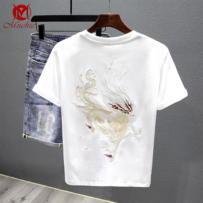 Unisex Intangible Cultural Heritage Deer Embroidery T-shirt(Hand Embroidered) (Duty Free)