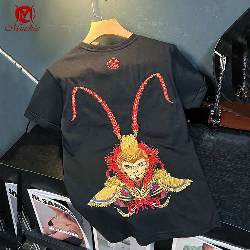 Unisex Intangible Cultural Heritage Great Sage of Qi Tian Embroidery T-shirt(Hand Embroidered) (Duty Free)