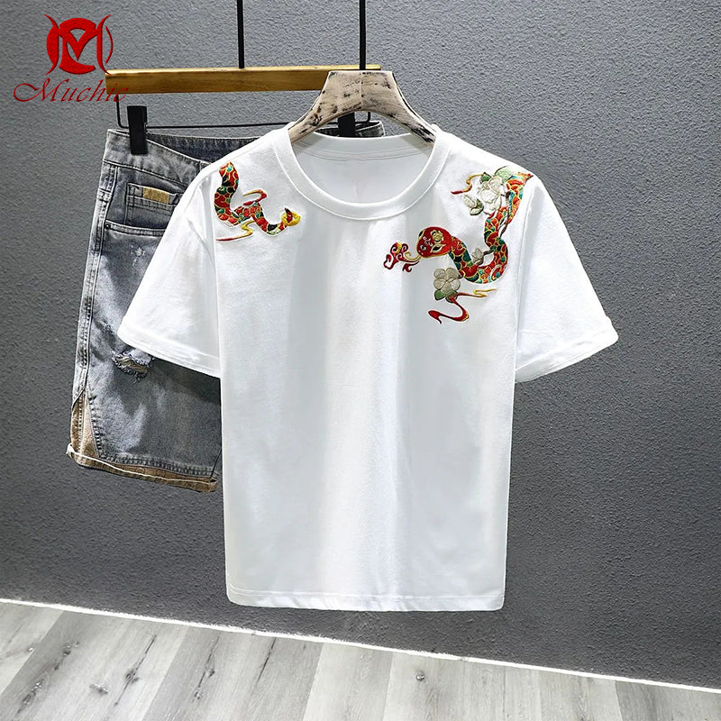 Unisex Intangible Cultural Heritage Snake Embroidery T-shirt(Hand Embroidered) (Duty Free)