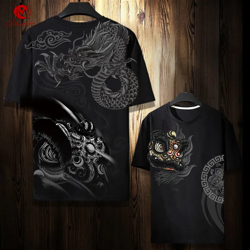 Unisex "Dragon and Lion Dance"Inspired Vintage T-Shirt(Duty Free)