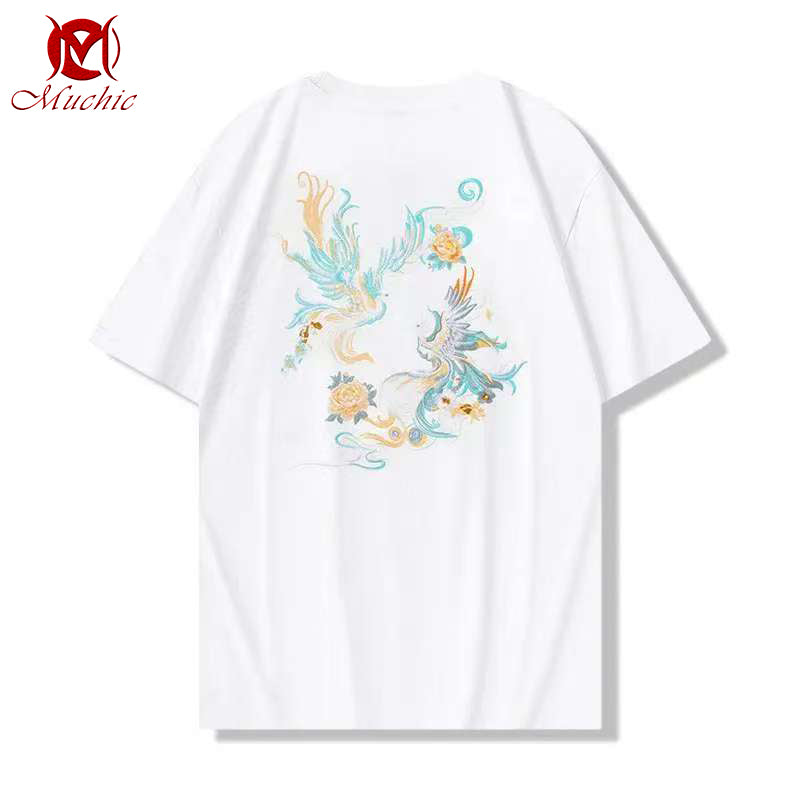 Unisex Intangible Cultural Heritag Phoenix Embroidery T-shirt(Hand Embroidered) (Duty Free)