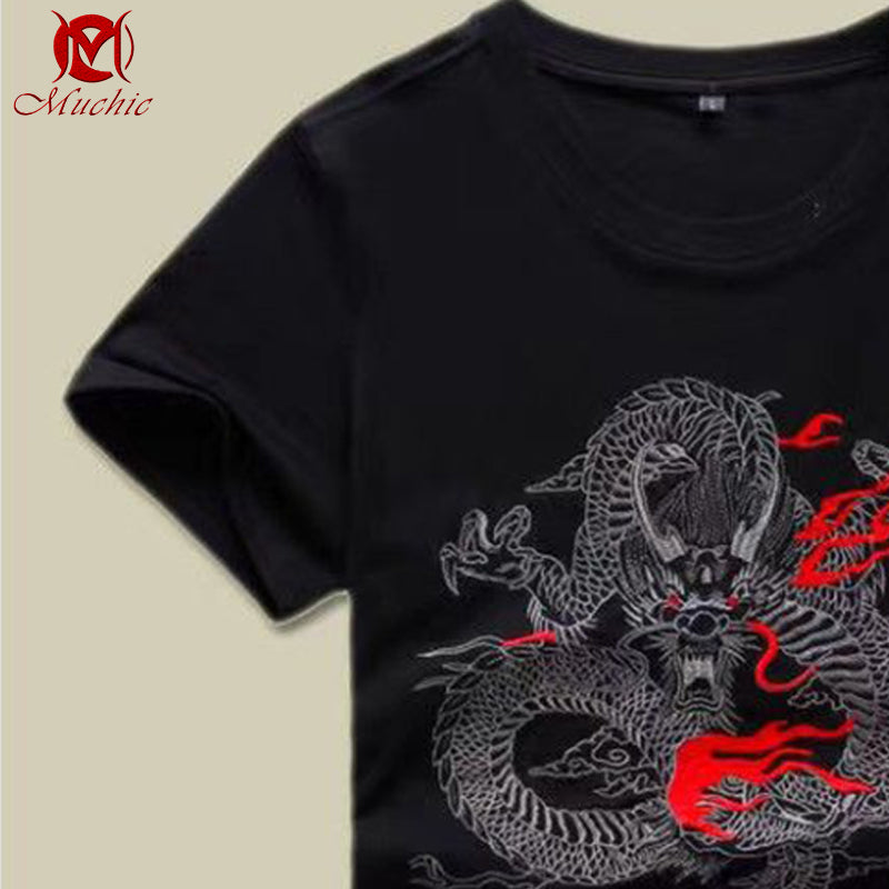 Unisex Intangible Cultural Heritag Dragon Embroidery T-shirt(Hand Embroidered) (Duty Free)