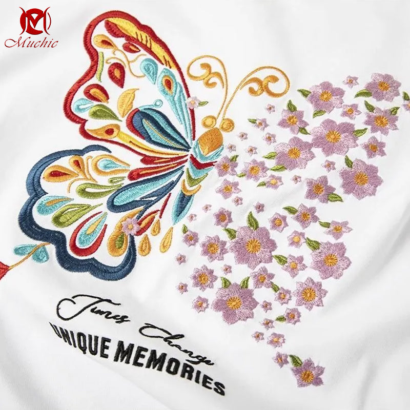 Unisex Intangible Cultural HeritageButterfly Light Change Embroidery T-shirt(Hand Embroidered) (Duty Free)