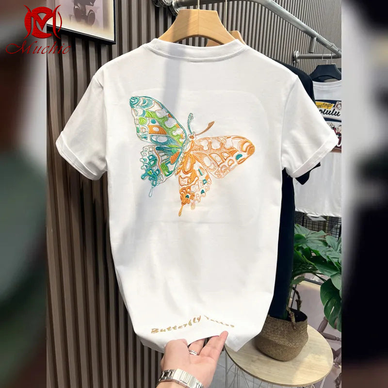 Unisex Intangible Cultural Heritag Butterfly Embroidery T-shirt(Hand Embroidered) (Duty Free)