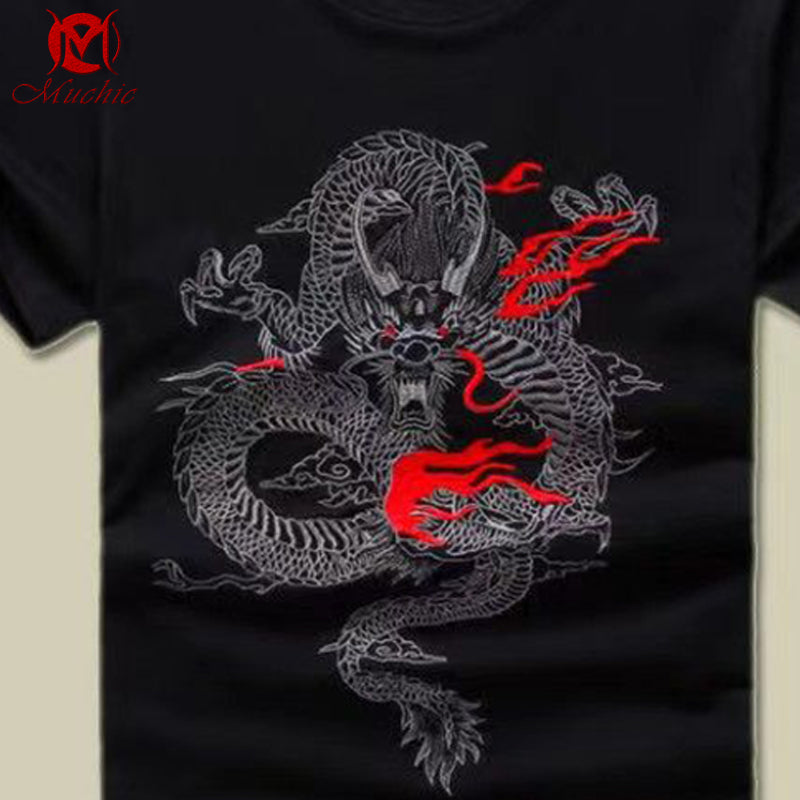 Unisex Intangible Cultural Heritag Dragon Embroidery T-shirt(Hand Embroidered) (Duty Free)