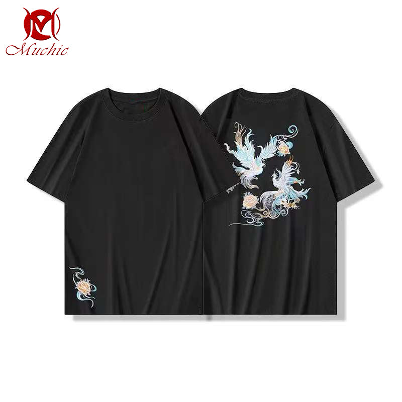 Unisex Intangible Cultural Heritag Phoenix Embroidery T-shirt(Hand Embroidered) (Duty Free)