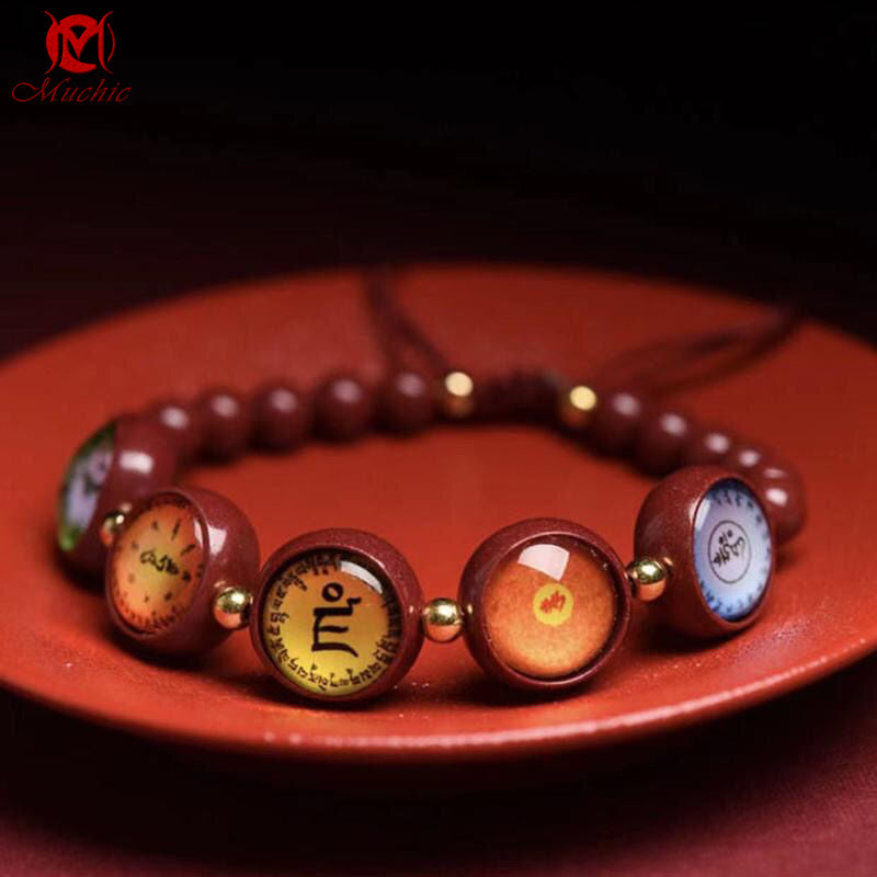 Genuine Cinnabar Purple Gold Sand Thangka Five Treasures Rosary Bracelet for the Year of the Snake
