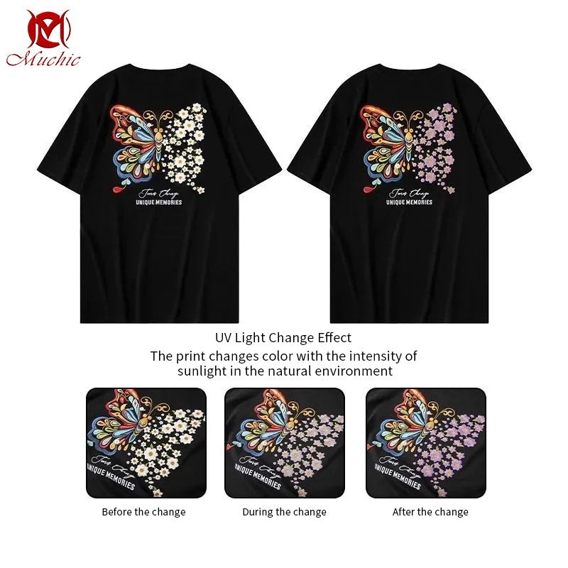 Unisex Intangible Cultural HeritageButterfly Light Change Embroidery T-shirt(Hand Embroidered) (Duty Free)