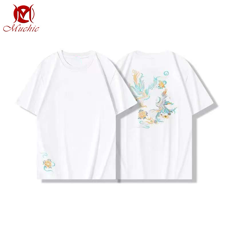 Unisex Intangible Cultural Heritag Phoenix Embroidery T-shirt(Hand Embroidered) (Duty Free)