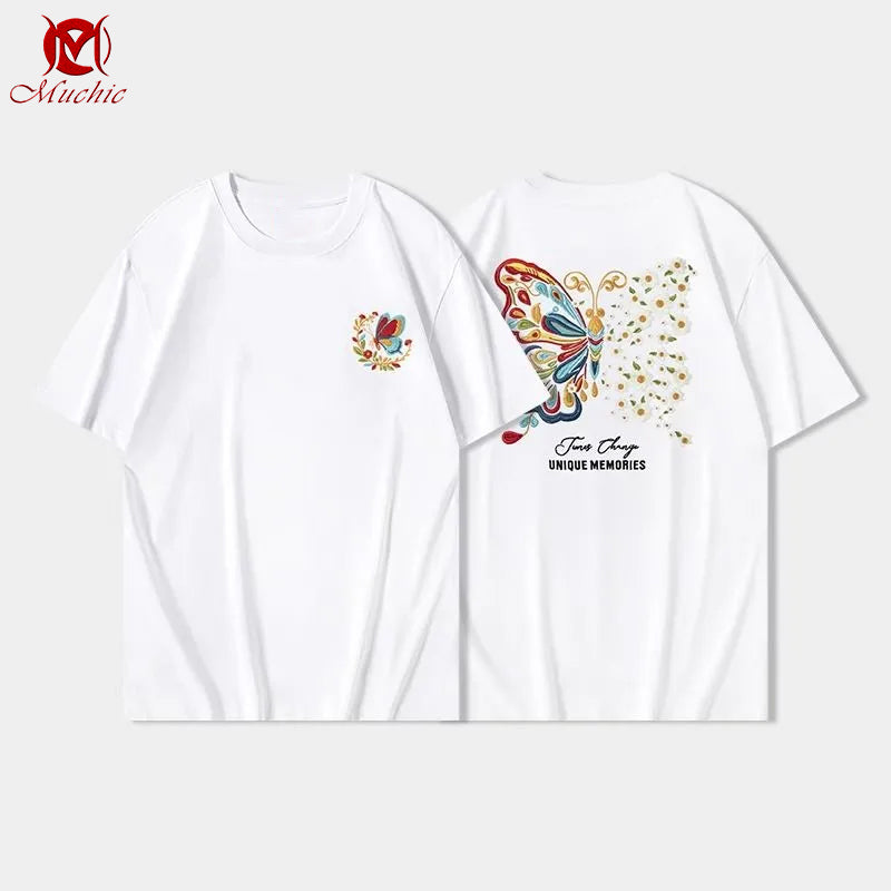 Unisex Intangible Cultural HeritageButterfly Light Change Embroidery T-shirt(Hand Embroidered) (Duty Free)